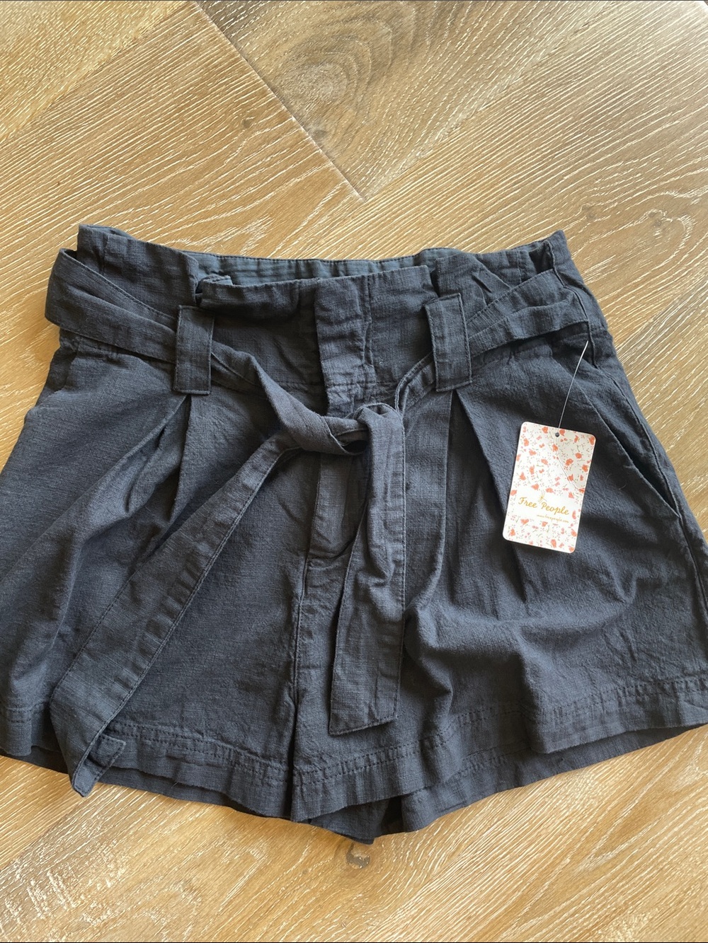 Free People Charcoal Tie-Front High Waist Shorts